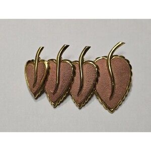 Vintage Brooch - 4 Hearts  - Gold Tone Metal - Felt Texture